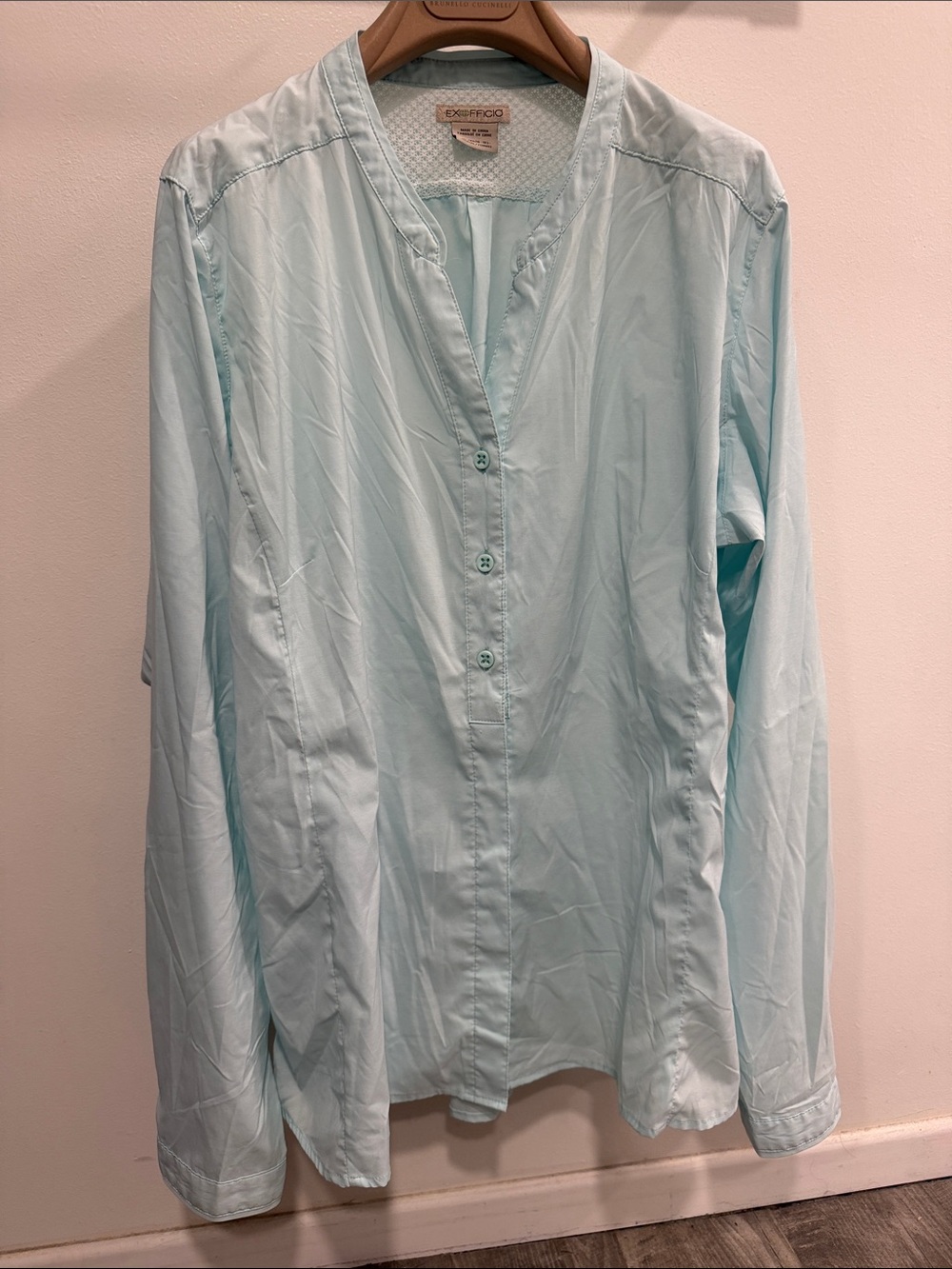 Exofficio Light Aqua Collarless Button-Down Shirt